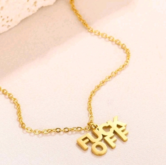 1Pc Rude Letter Pendant Gold Tone F*ck Off Necklace - Picture 3 of 4